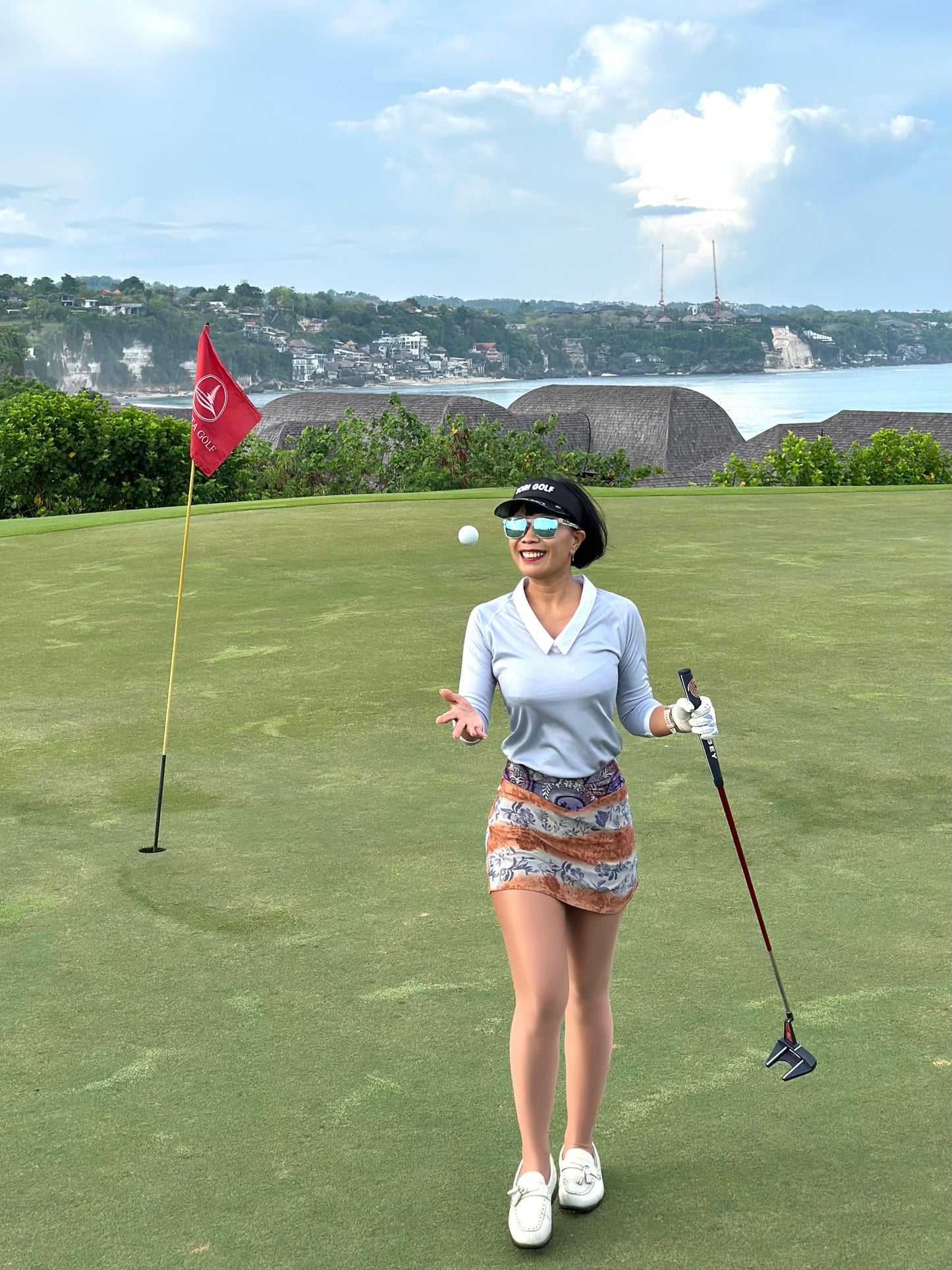 LS-087 || Skirt Grey with Orange and Purple Modern Batik Piled up Waist Style