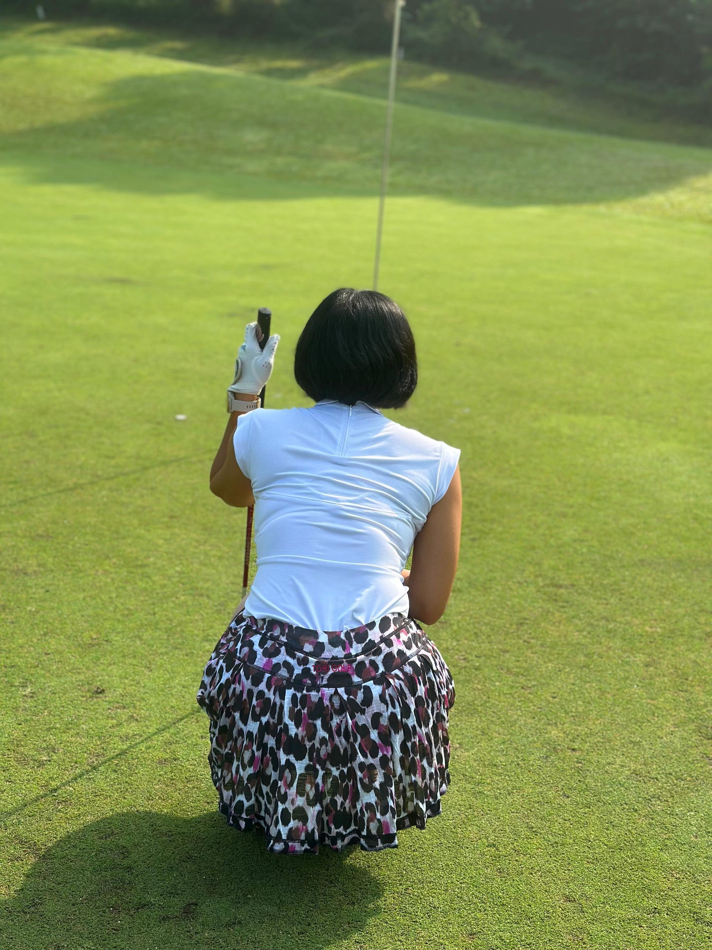 LS-085G || Skirt pink and black leopard motif and off white with 2 Stright cut front pocket and all-around swing pleats