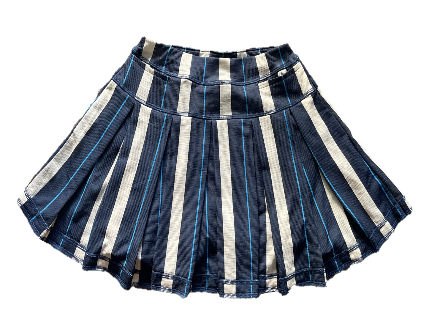 LS-085E || Skirt navy, royale blue and off-White Vertical Stripes with 2 Stright cut front pocket and all-around swing pleats