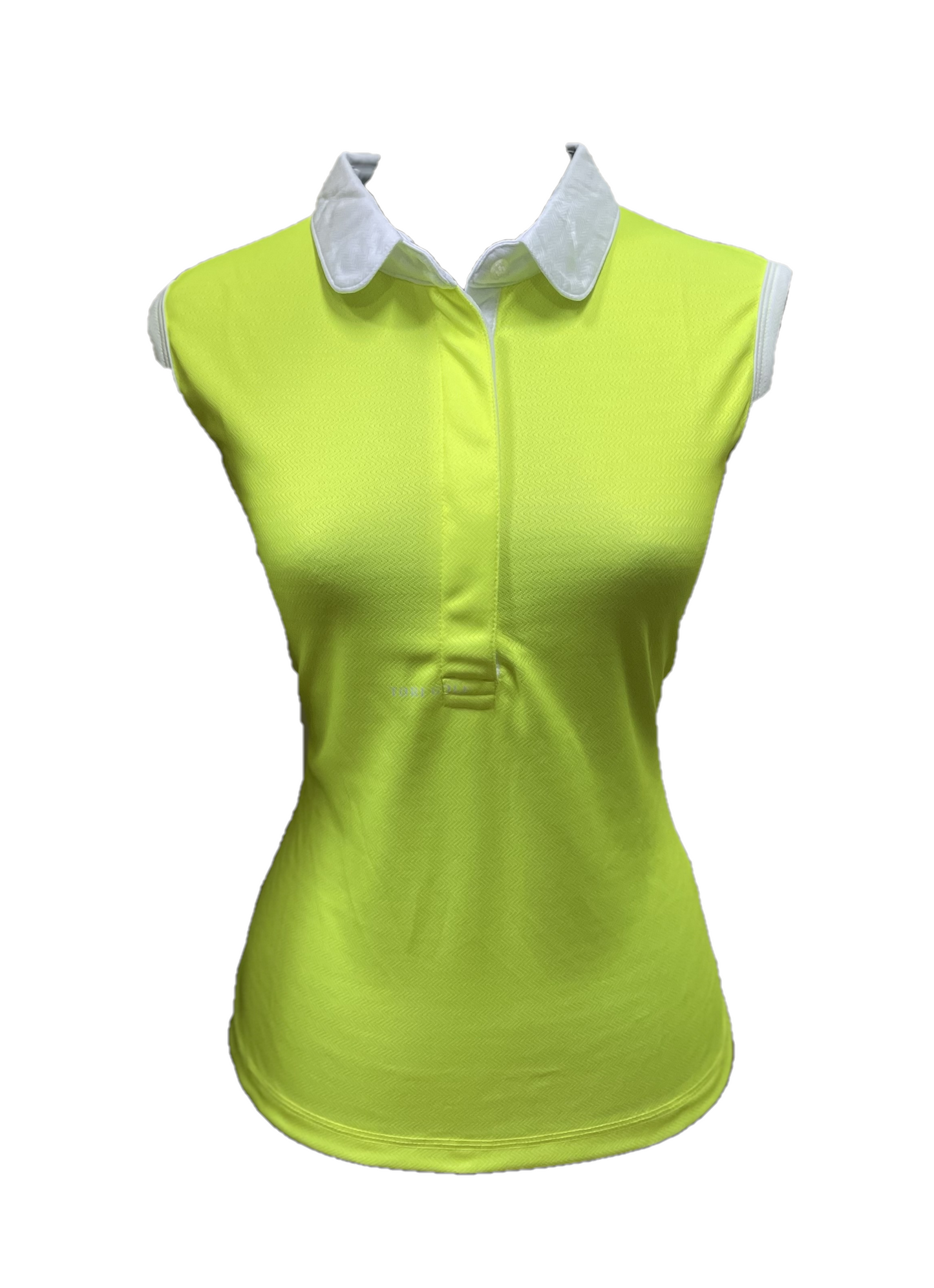 LT-135 || Ladies sleeveless top lime green with collar and sleeve trim white with buttons