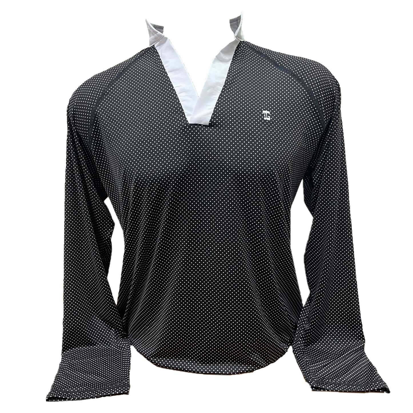 MT-031A || Men top black and white polkadots motif long sleeve with white trim