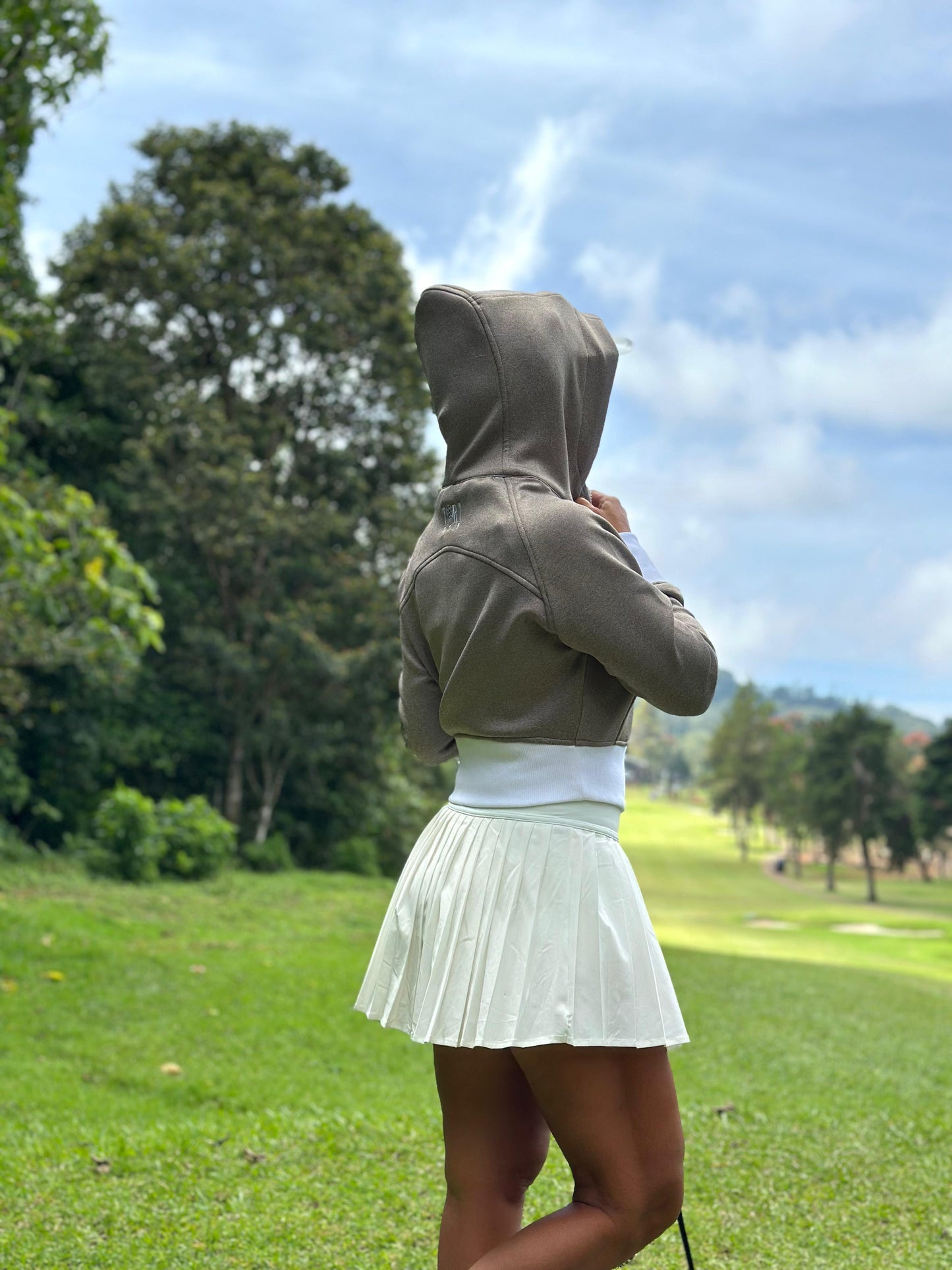 LGJ-001A || Two-Tone Coffee Jacket Full Zipper on The Front with a Combination Off White Ribbing on The Waist and Sleeve Ends with an Additional Hoodie
