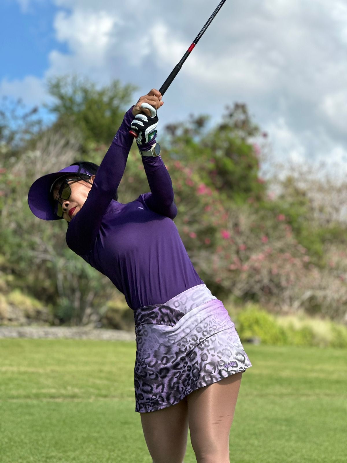 LS-087A || Skirt Purple with Black Leopard Motif Piled Up Waist Style