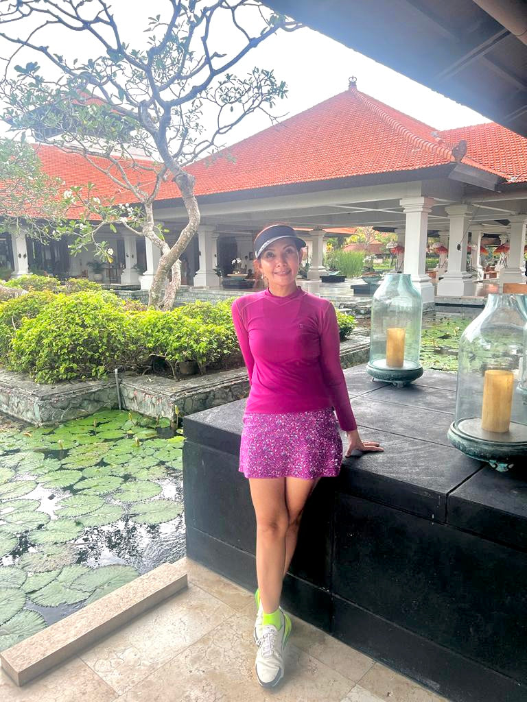 LT-100 || Ladies Top Long Sleeve Deep Mauve Round with V Featured Collar / Panel Neck Dark Contrasted Overlocked Seems