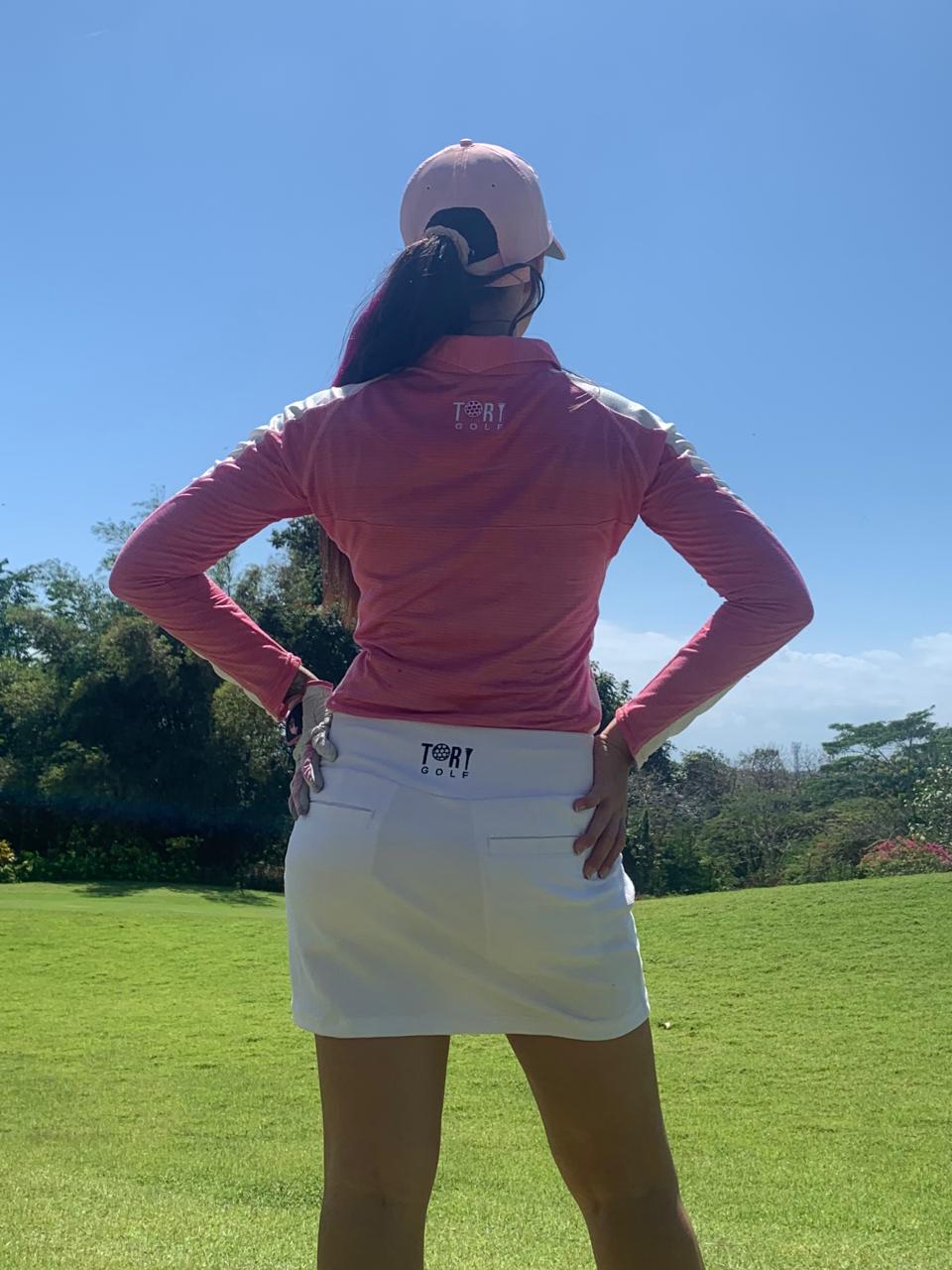 LT-094D || Ladies Top Long Sleeve Dark Pink with White Front Chest Panel White Underarm Side Panels Outer Sleeve White Panel / Stripe Full Length. Zipper Neck