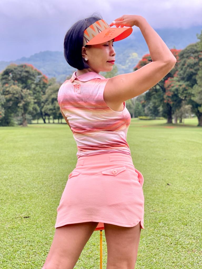 LS-070B || Skirt Peach Pink Textured Fabric Side Zipper with 4 Large Waist Decorative Buttons 2 Side Pockets and 2 Rear Button Flap Pockets