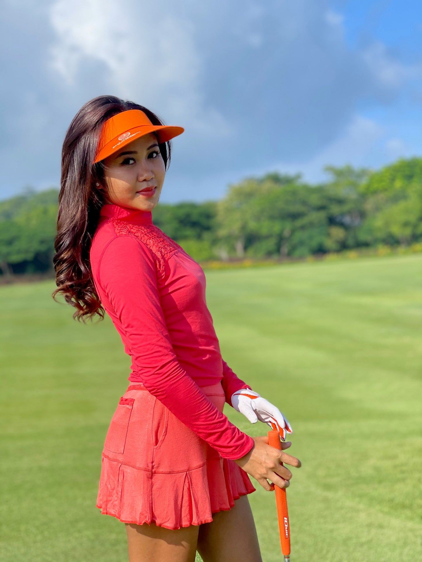 LS-064A || Skirt ultra soft feel tangerine with all around swing pleats and 2 rear pockets