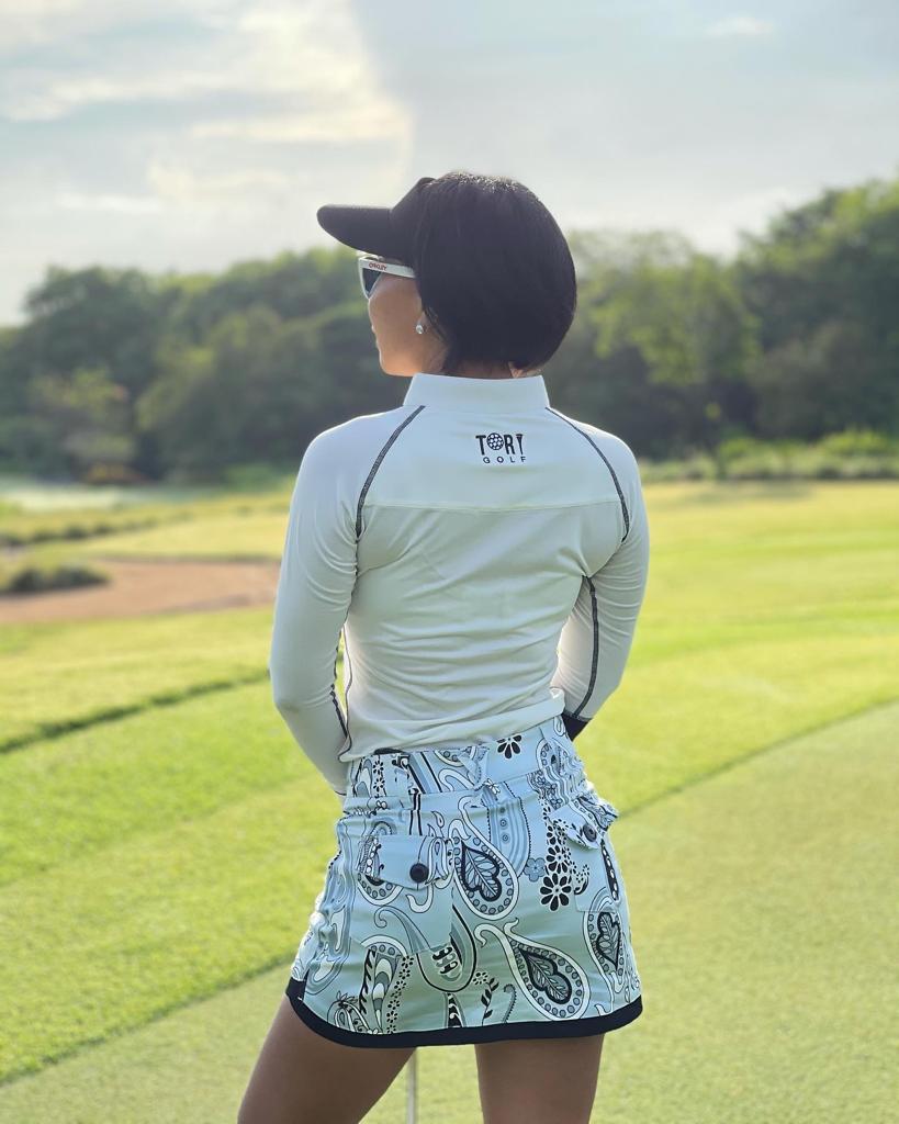 LS-065 || Skirt Silver and Black Modern Batik with Black Trim Hem