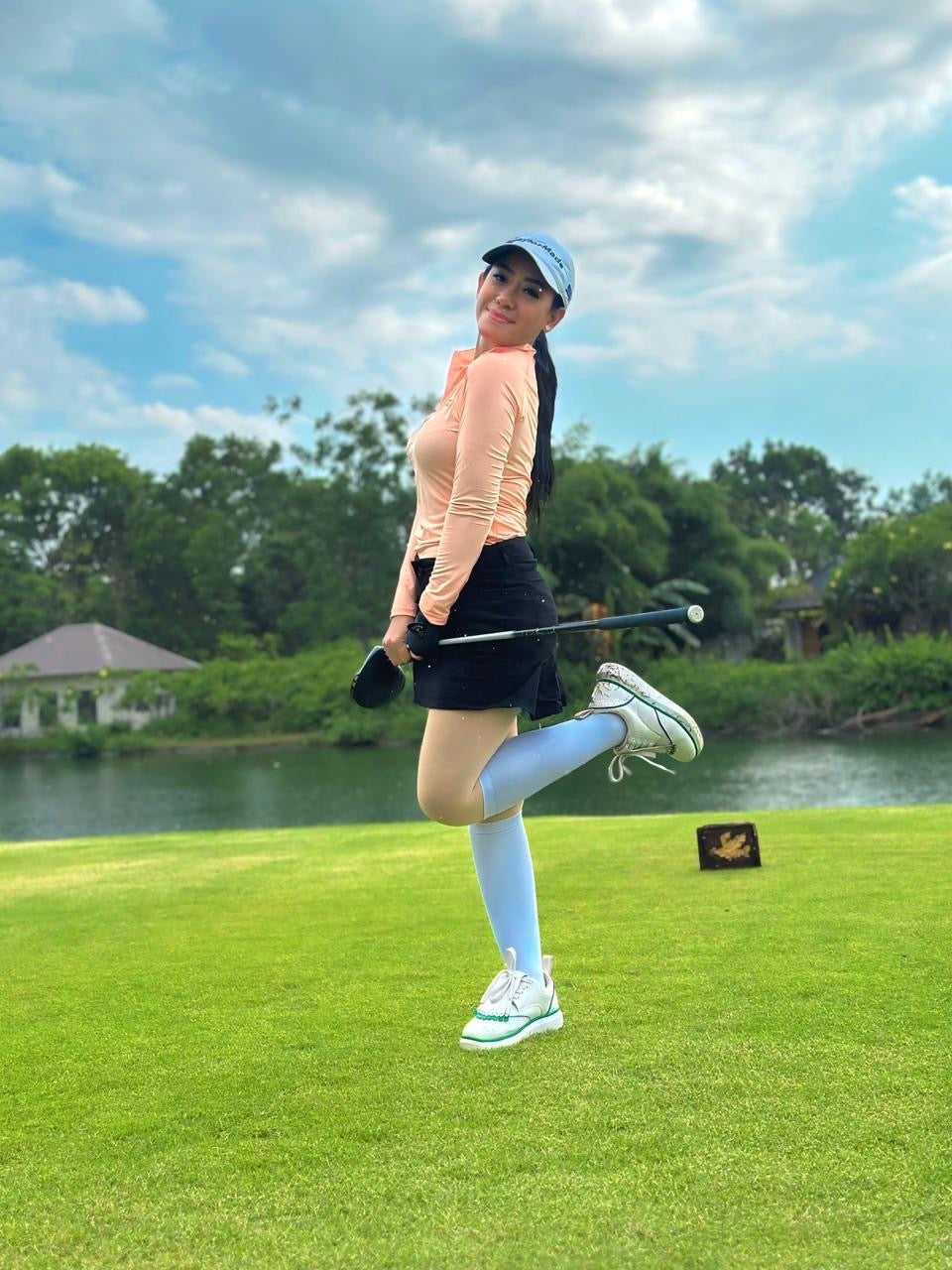 LT-099B || Ladies Top Long Sleeve Light Orange with Fine Orange and White Stripes Motif Pin Striped Neck Trim and Underarm Panels Mock Turtle Zipper Neck