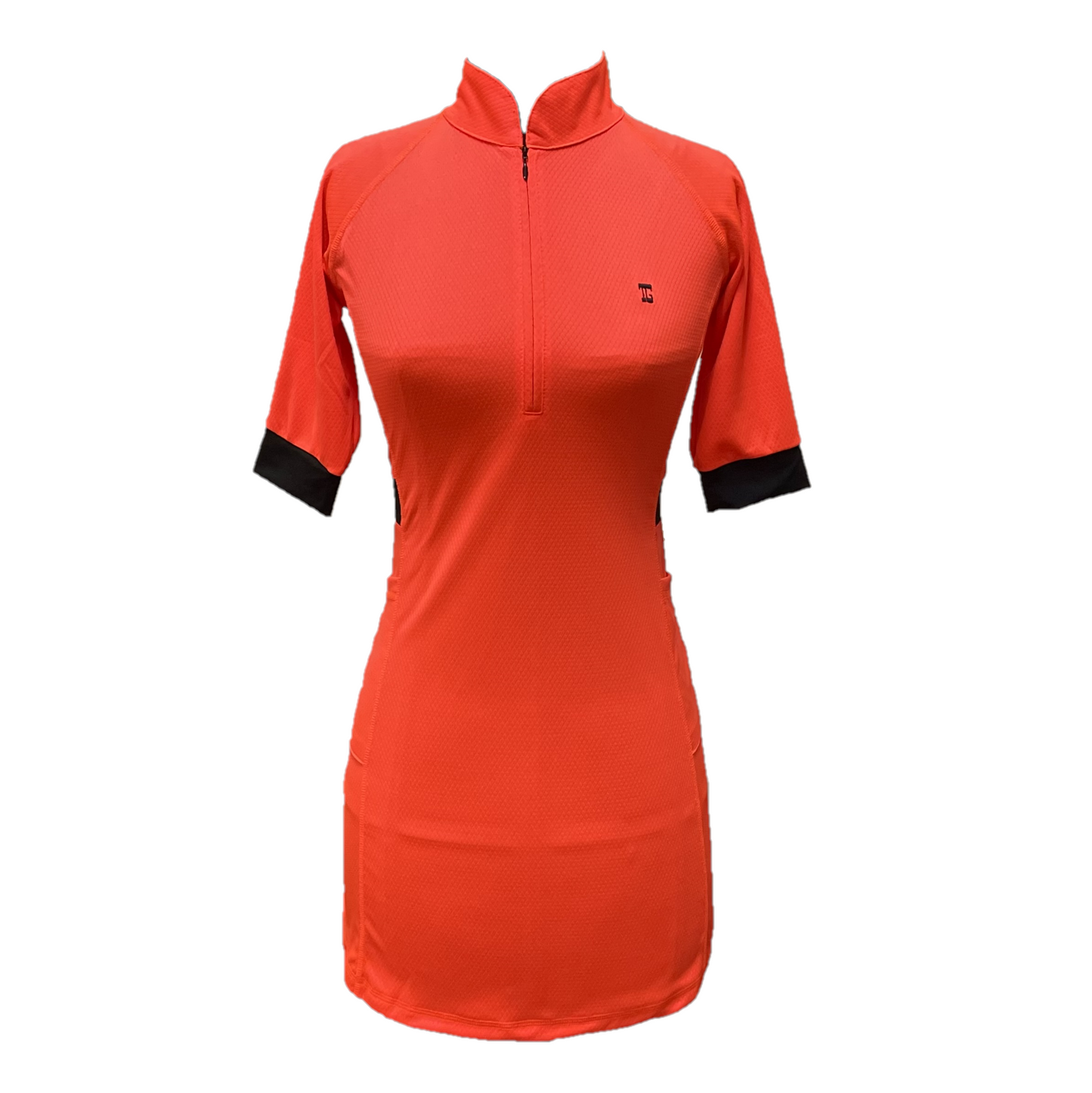 GD-030 || Golf Dress Bright Orange with Half Length Sleeve and Black Trim w/ V-Neck Zip Fastened
