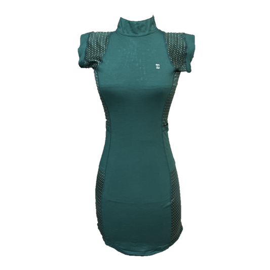 GD-033 || Golf Dress Dark Green Sleeveless with Dark Green Modern Batik Trim and Rear Pleated Hem Panel