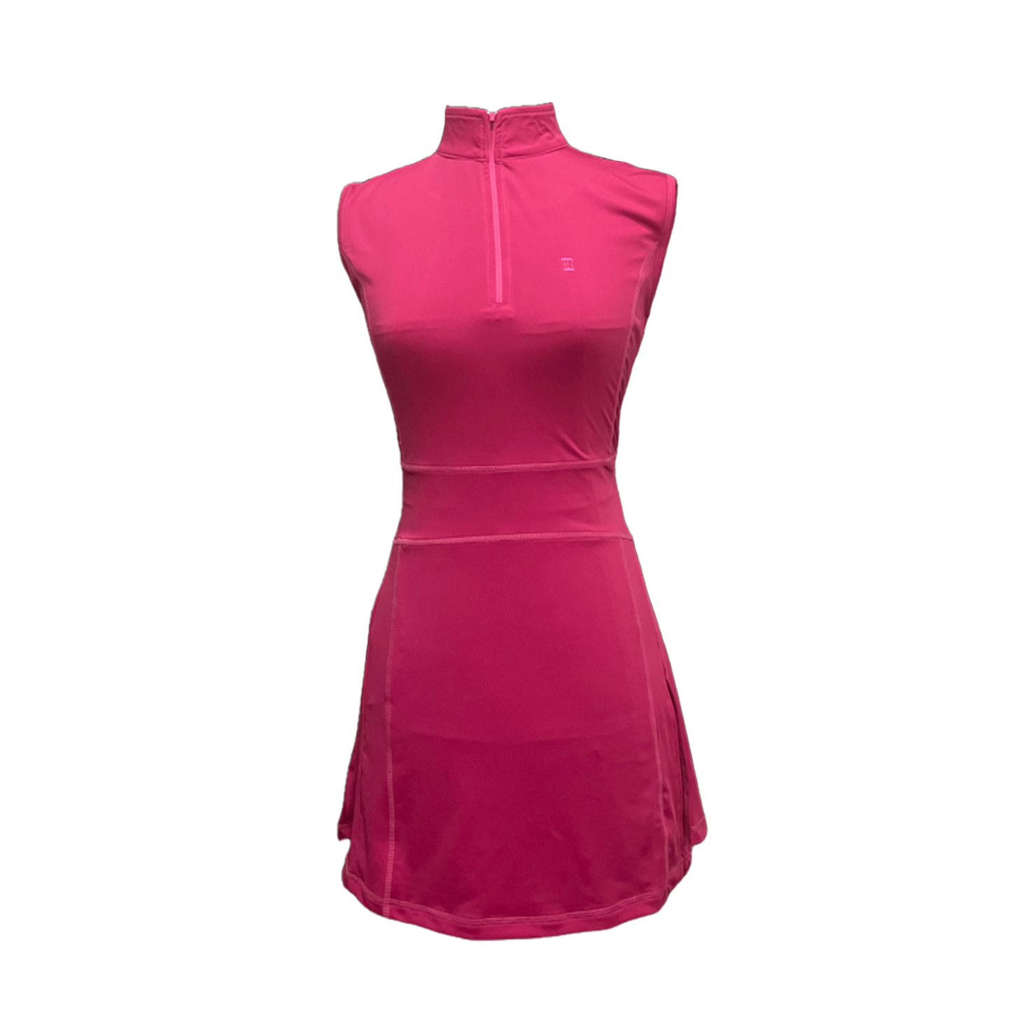 GD-035A || Golf Dress Magenta Pink Sleeveless, with Zipper Mock Polo Neck with Light Pink Overlock Stitching and Two Folds on The Bottom Side