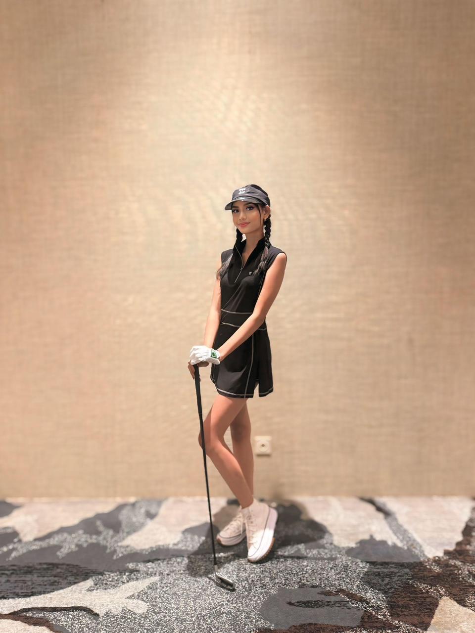 GD-035 || Golf Dress Black Sleeveless, with Zipper Mock Polo Neck with White Overlock Stitching and Two Folds on The Bottom Side