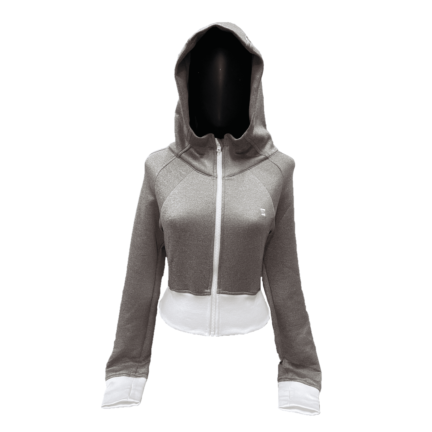 LGJ-001A || Two-Tone Coffee Jacket Full Zipper on The Front with a Combination Off White Ribbing on The Waist and Sleeve Ends with an Additional Hoodie