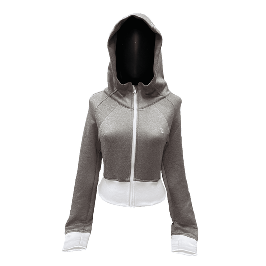 LGJ-001A || Two-Tone Coffee Jacket Full Zipper on The Front with a Combination Off White Ribbing on The Waist and Sleeve Ends with an Additional Hoodie