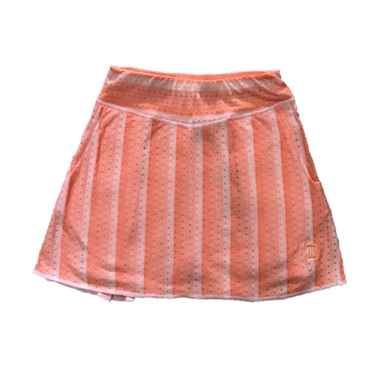 LS-043P || Skirt Mid Orange with White Vertical Stripes (Horiz at Waist Band) and Small Horizontal Breathing Openings All Around Pleated Rear Panel and Two Side Pockets