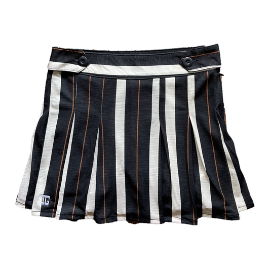 LS-083D || Skirt black, white and red vertical stripes side button waist fastening large knife pleated