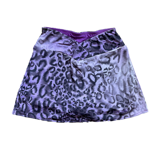 LS-087A || Skirt Purple with Black Leopard Motif Piled Up Waist Style