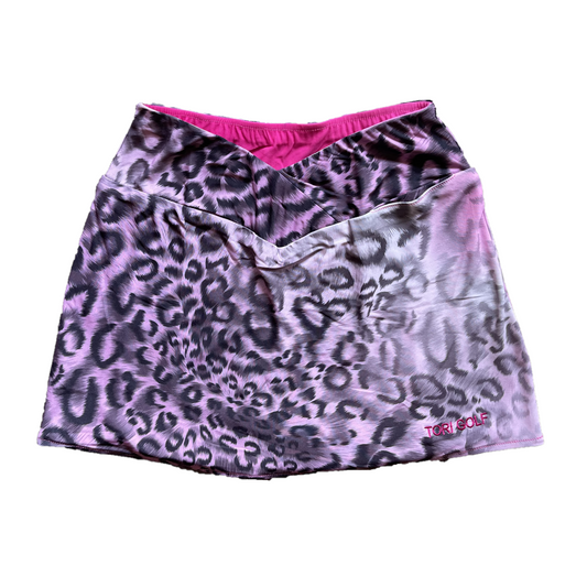 LS-087B || Skirt Pink and White Gradation with Black Leopard Motif Piled Up Waist Style