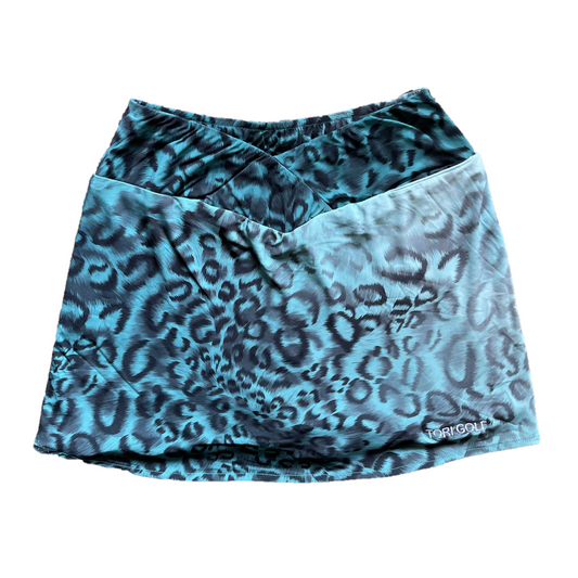 LS-087C || Skirt Green Turquoise and White Gradation with Black Leopard Motif Piled Up Waist Style