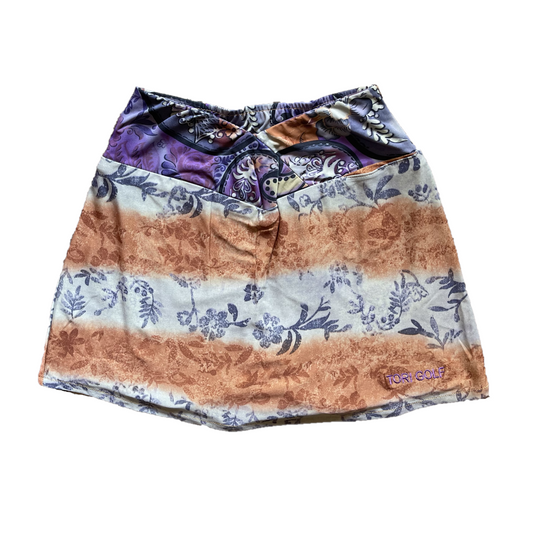 LS-087 || Skirt Grey with Orange and Purple Modern Batik Piled up Waist Style