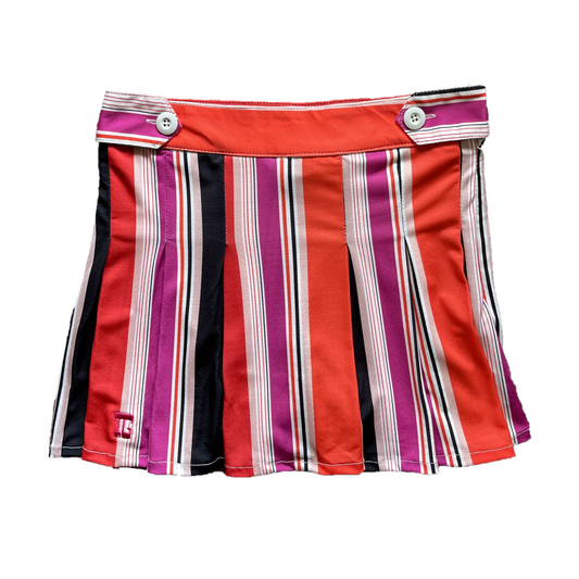 LS-083E || Skirt orange, pink and white stripes side button waist fastening large knife pleated