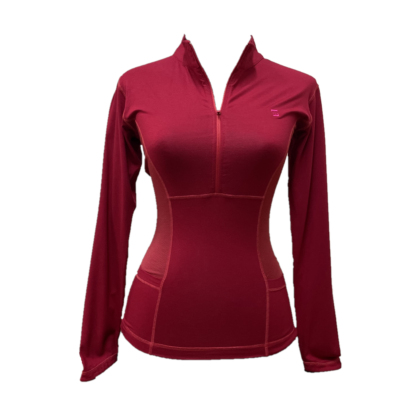 LT-116 || Ladies Top Plain Dark Red with Zipper Long Sleeve