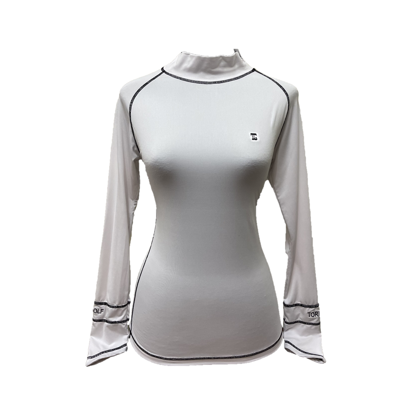 LT-117C || Ladies Top Long Sleeve White with Black Stitching Turtleneck Soft Feel