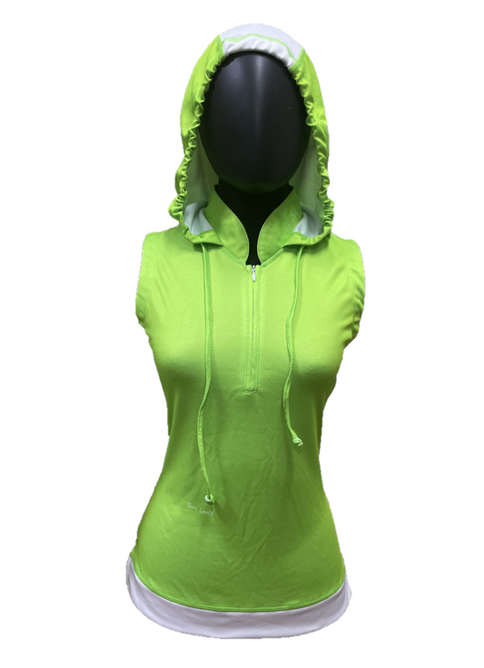LT-136 || Ladies sleeveless top green and back vertical stripe white with hoodie
