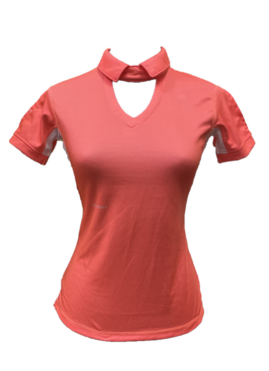 LT-137 || Ladies Top Short Sleeve Red Salmon & White Underarm with Holes Under The Collar and On The Side of The Sleeves