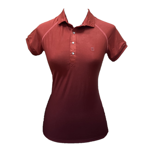 LT-138D || Ladies Top Short Sleeve Terracotta with Black Raspberry Gradation Color and Snap Pearl Buttons