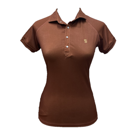 TG-LT-138F || Ladies Top Short Sleeve Brown and Snap Pearl Buttons