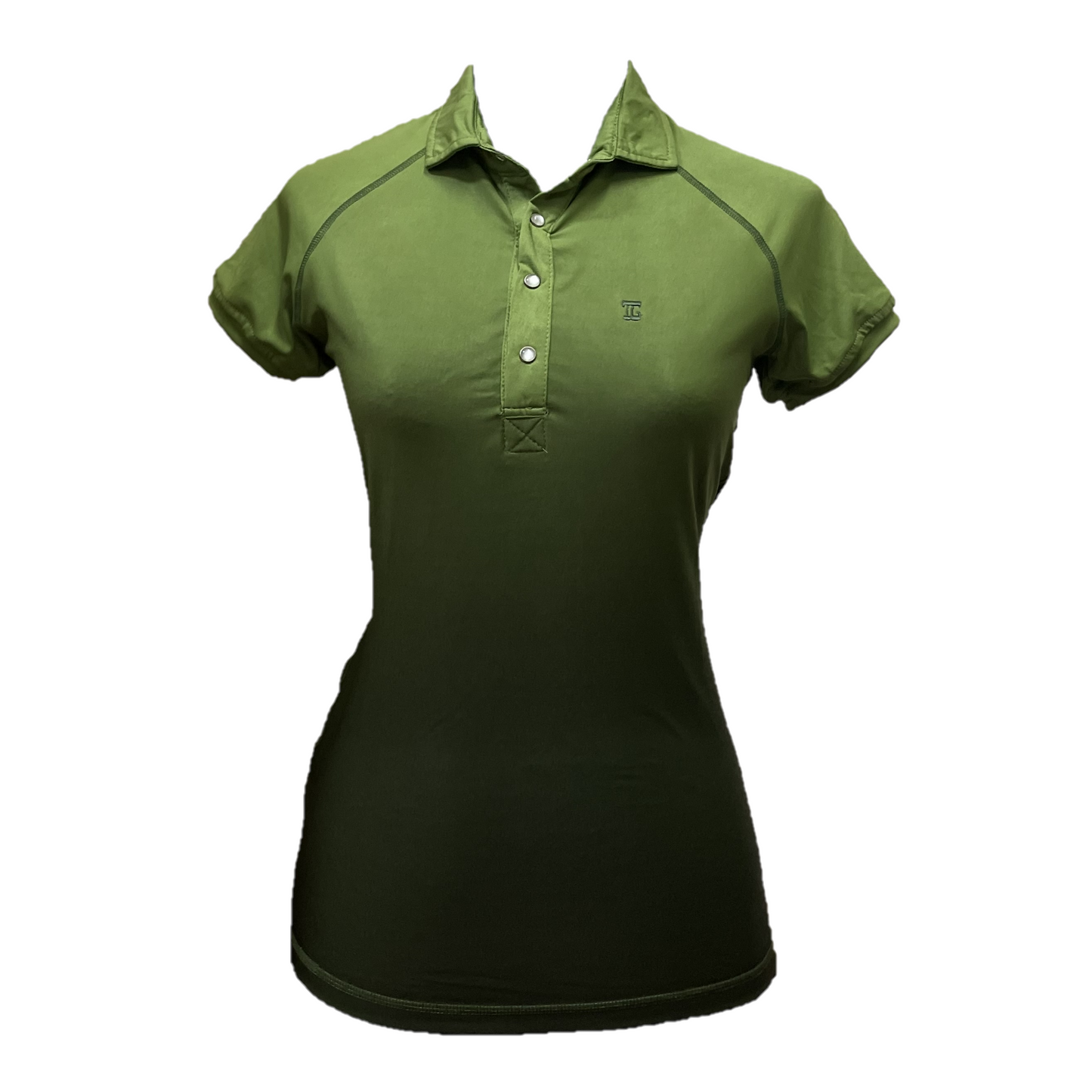 LT-138 || Ladies Top Short Sleeve Green with Dark Green Gradation Color and Snap Pearl Buttons