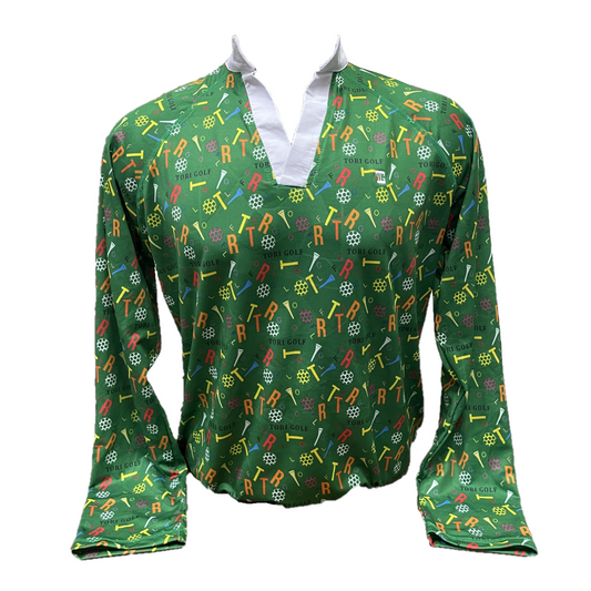 MT-031 || Men top green tori golf motif long sleeve with white trim
