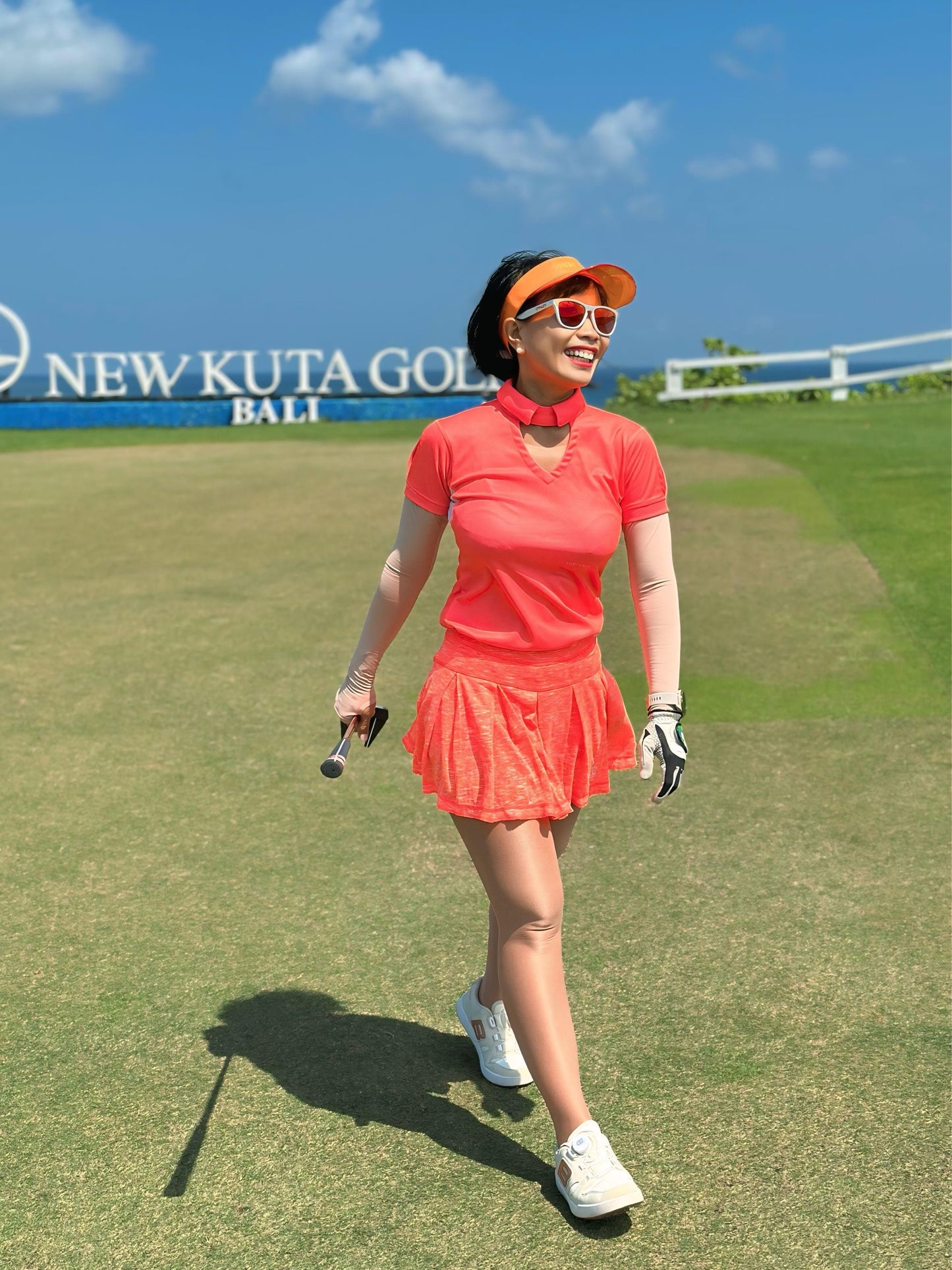 LT-137 || Ladies Top Short Sleeve Red Salmon & White Underarm with Holes Under The Collar and On The Side of The Sleeves