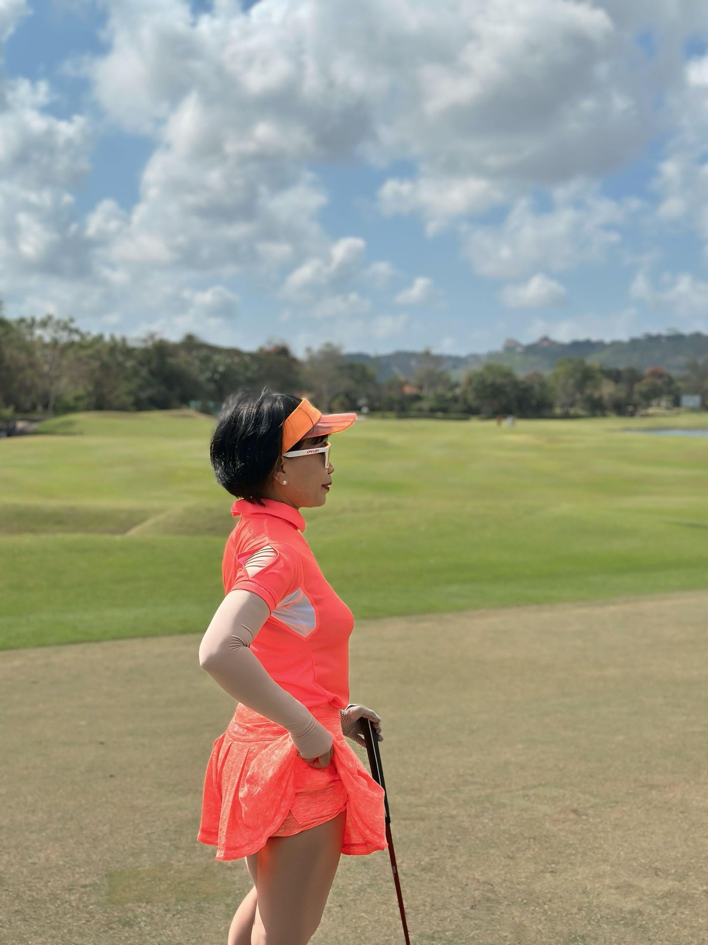 LT-137 || Ladies Top Short Sleeve Red Salmon & White Underarm with Holes Under The Collar and On The Side of The Sleeves