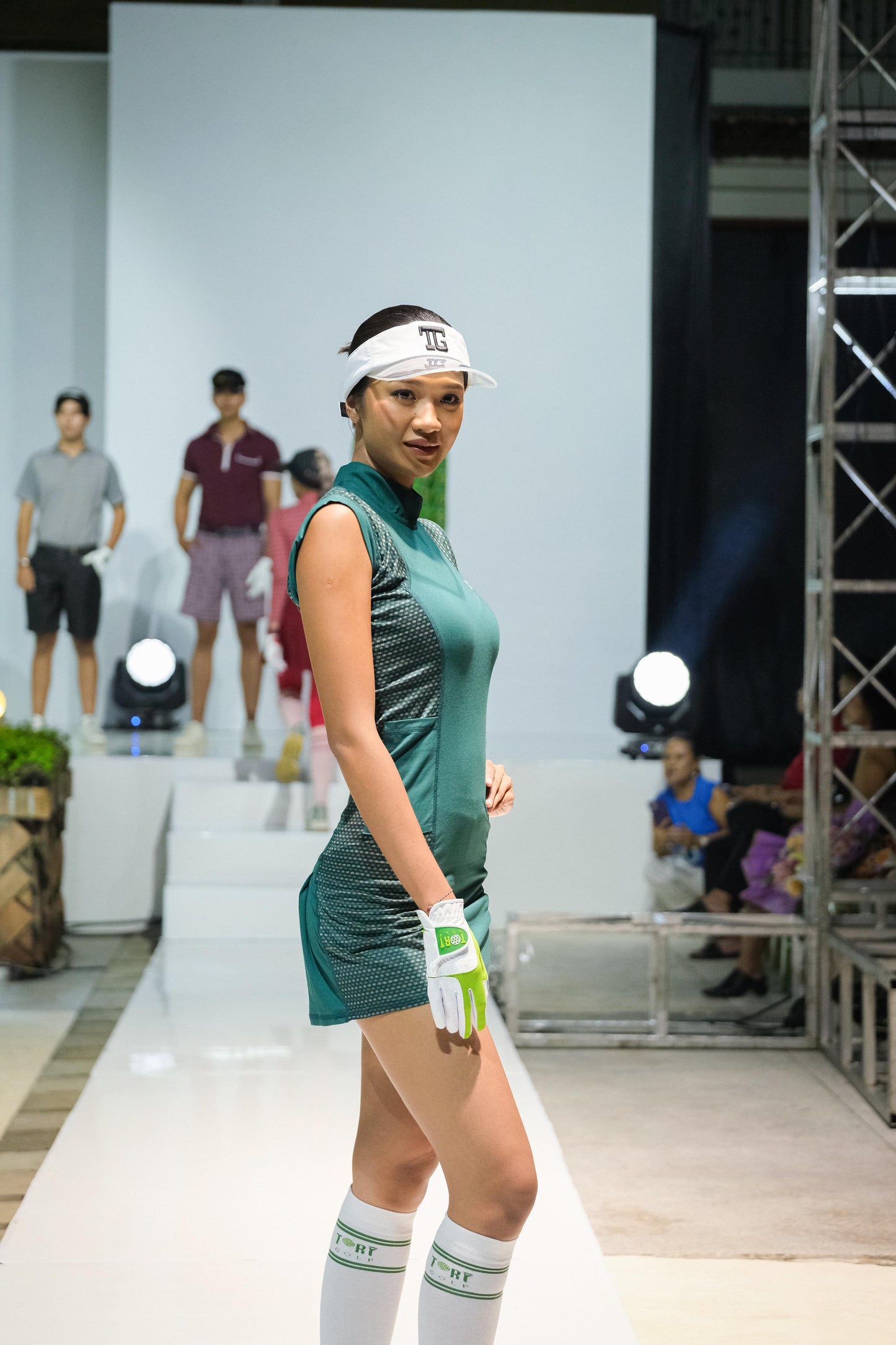 GD-033 || Golf Dress Dark Green Sleeveless with Dark Green Modern Batik Trim and Rear Pleated Hem Panel