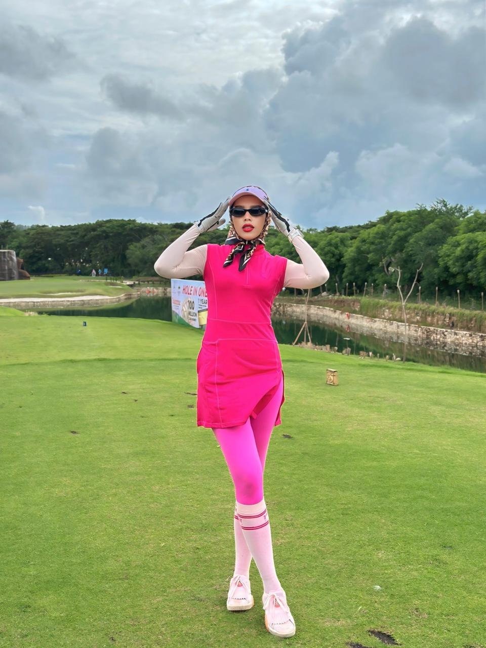 GD-035A || Golf Dress Magenta Pink Sleeveless, with Zipper Mock Polo Neck with Light Pink Overlock Stitching and Two Folds on The Bottom Side