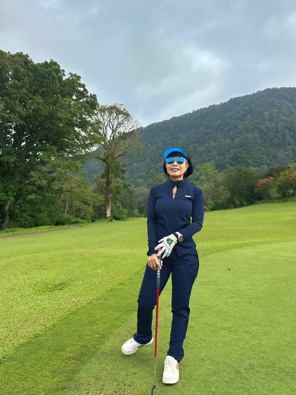 LGS-024 || Golf Set - Navy Color Long Sleeve and Mock Neck Top with a Black Double Sliders Zipper, Polyester with Embossed Fabric and Navy Straight Slim Fit Trousers with Belt Loop at the Waist