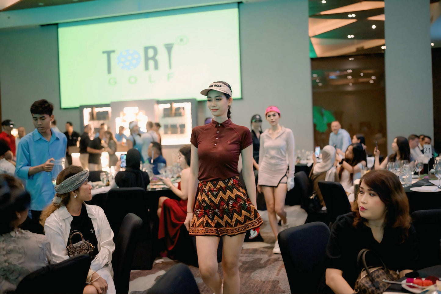 LS-083G || Skirt Brown, Red, Yellow and White Modern Indonesian Batik (Dominant Orange W Motif) Side Button Waist Fastening Large Knife Pleated