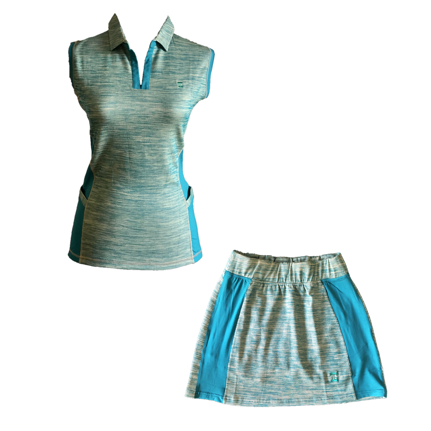 LGS-002 || Ladies Golf Skirt & Top Set Yellow Tan with  Green Horizontal weave Green Pocket