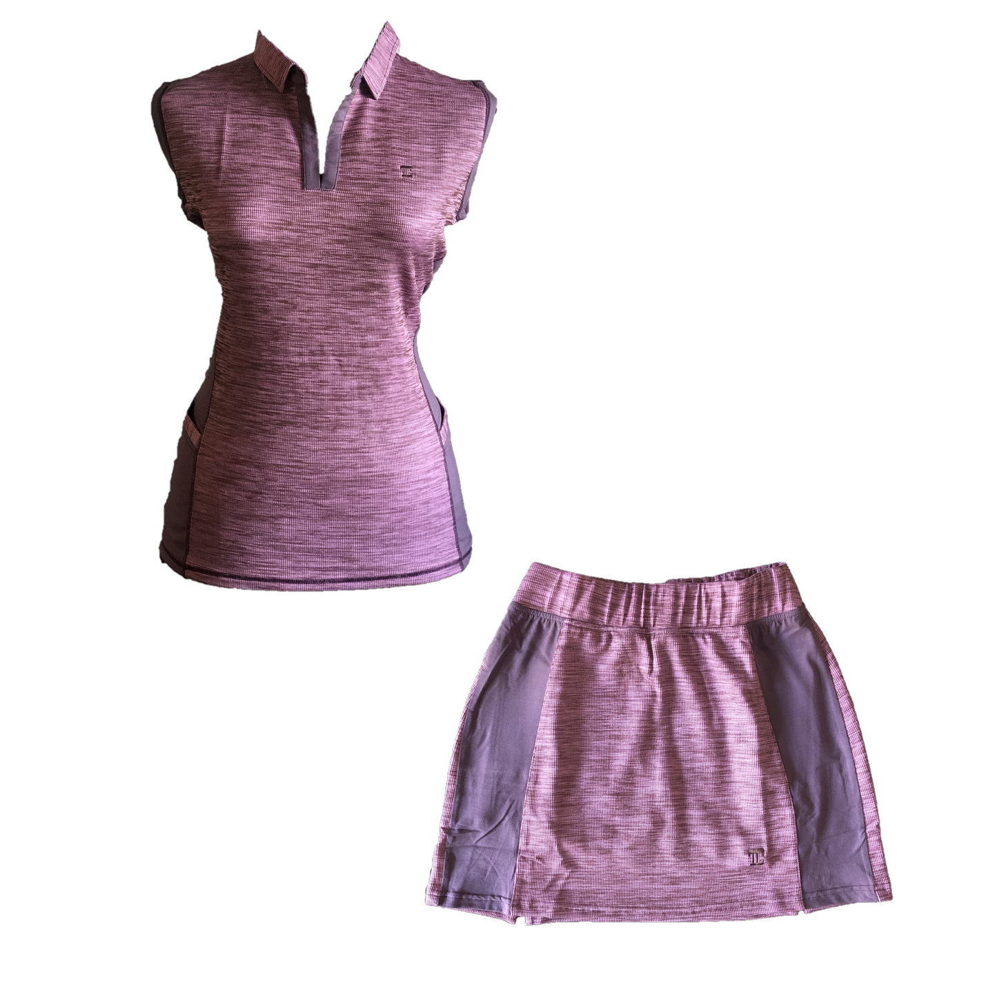 LGS-003 || Ladies Golf Skirt & Top Set Pink with Maroon Horizontal Weave Maroon Pocket