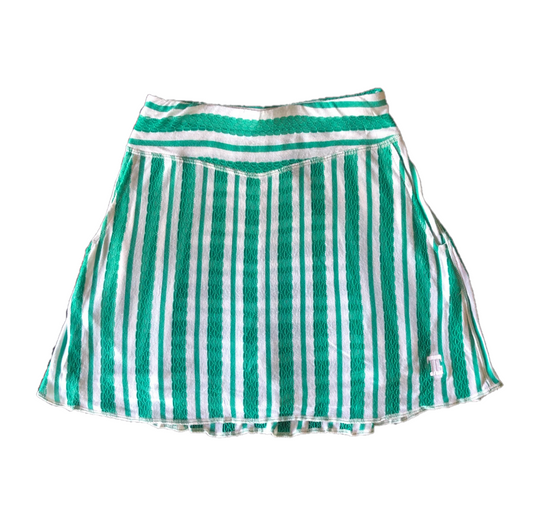 LS-043K || Skirt white with Green Lace Combination Stripes 2 Side Pockets & Pleated Rear Panel