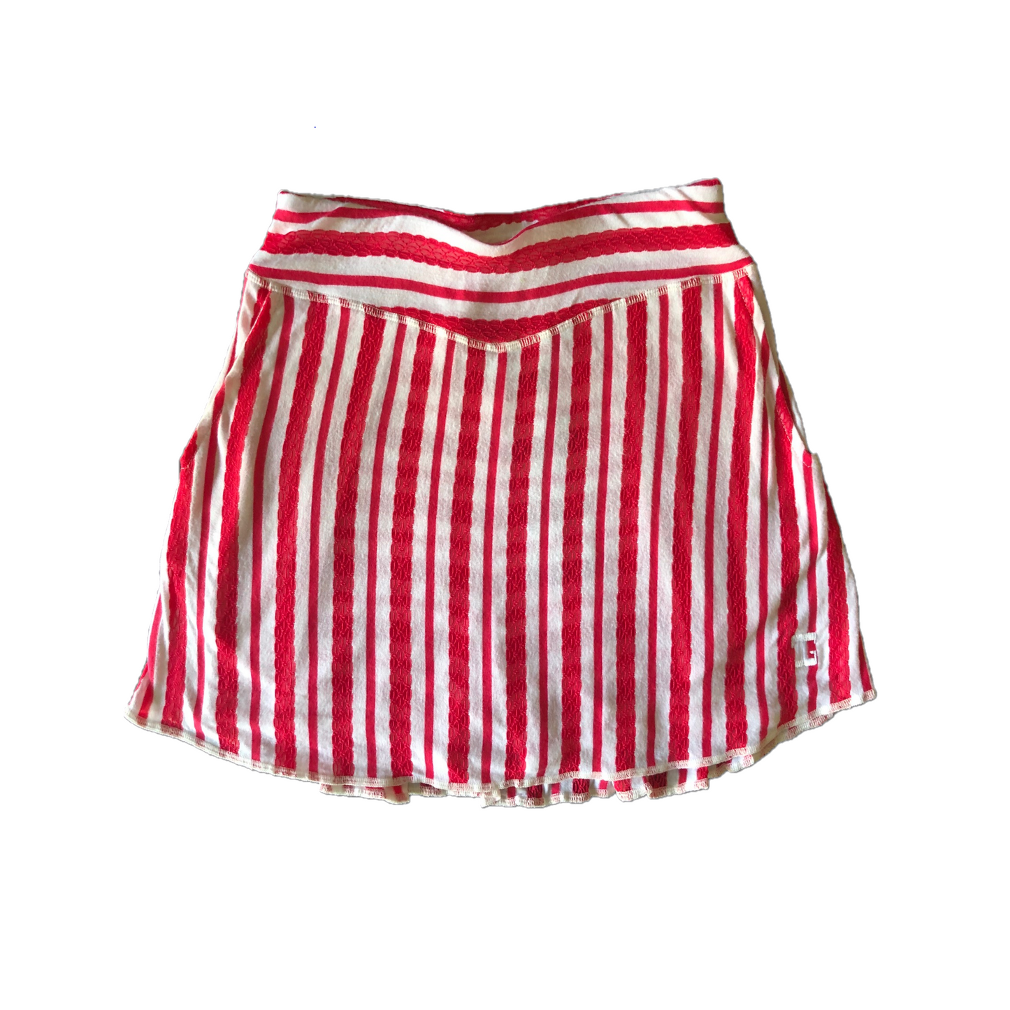 LS-043M || Skirt White with Red Lace Combination Stripes 2 Side Pockets & Pleated Rear Panel