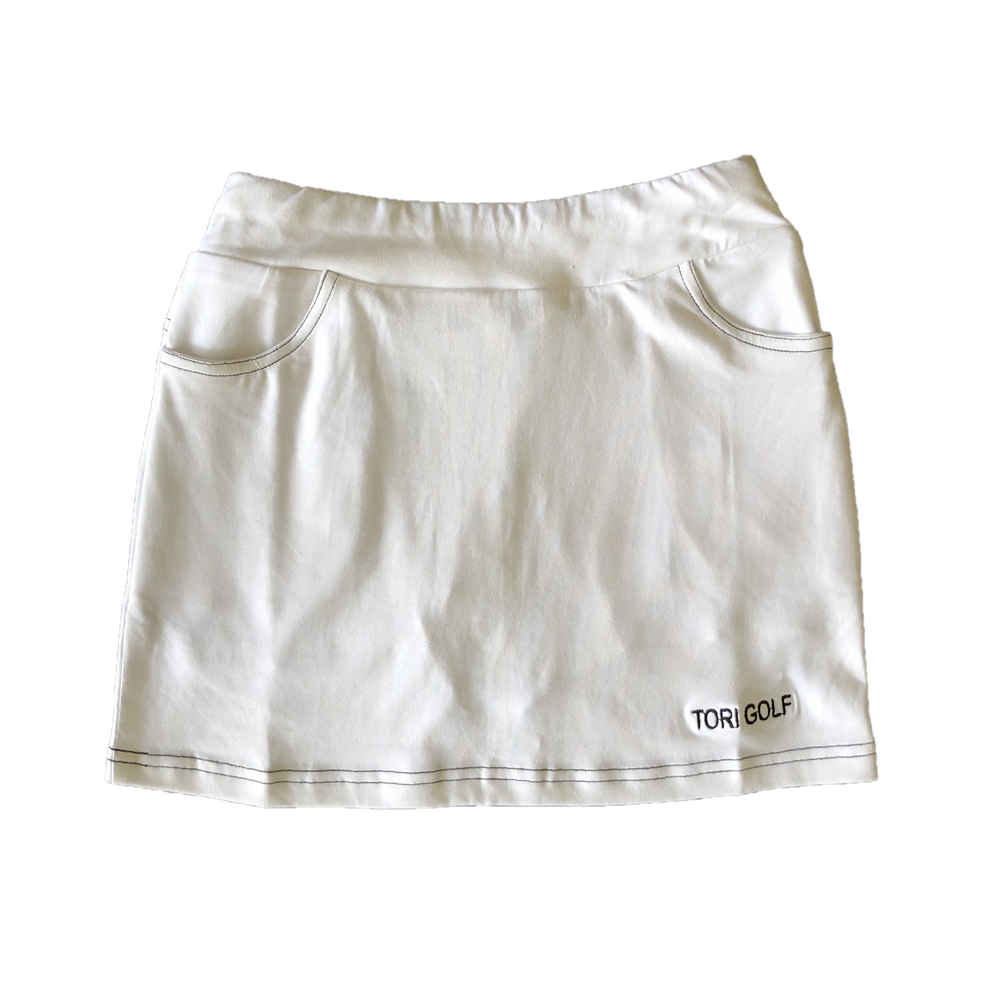 LS-061A || Skirt White 2 Front & 2 Rear Pockets w Black Stitching