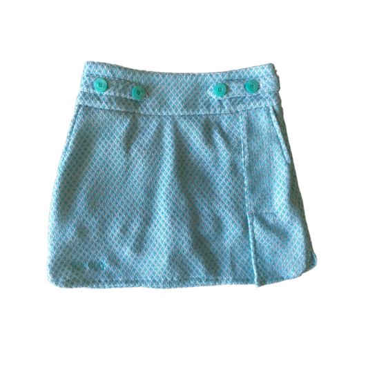 LS-070A || Skirt White with Pale Blue Star Textured Fabric Side Zipper with 4 Large Waist Decorative Buttons 2 Side Pockets and 2 Rear Button Flap Pockets