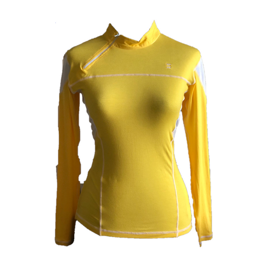 LT-071C || Ladies Top Yellow Angle Zip Round Neck