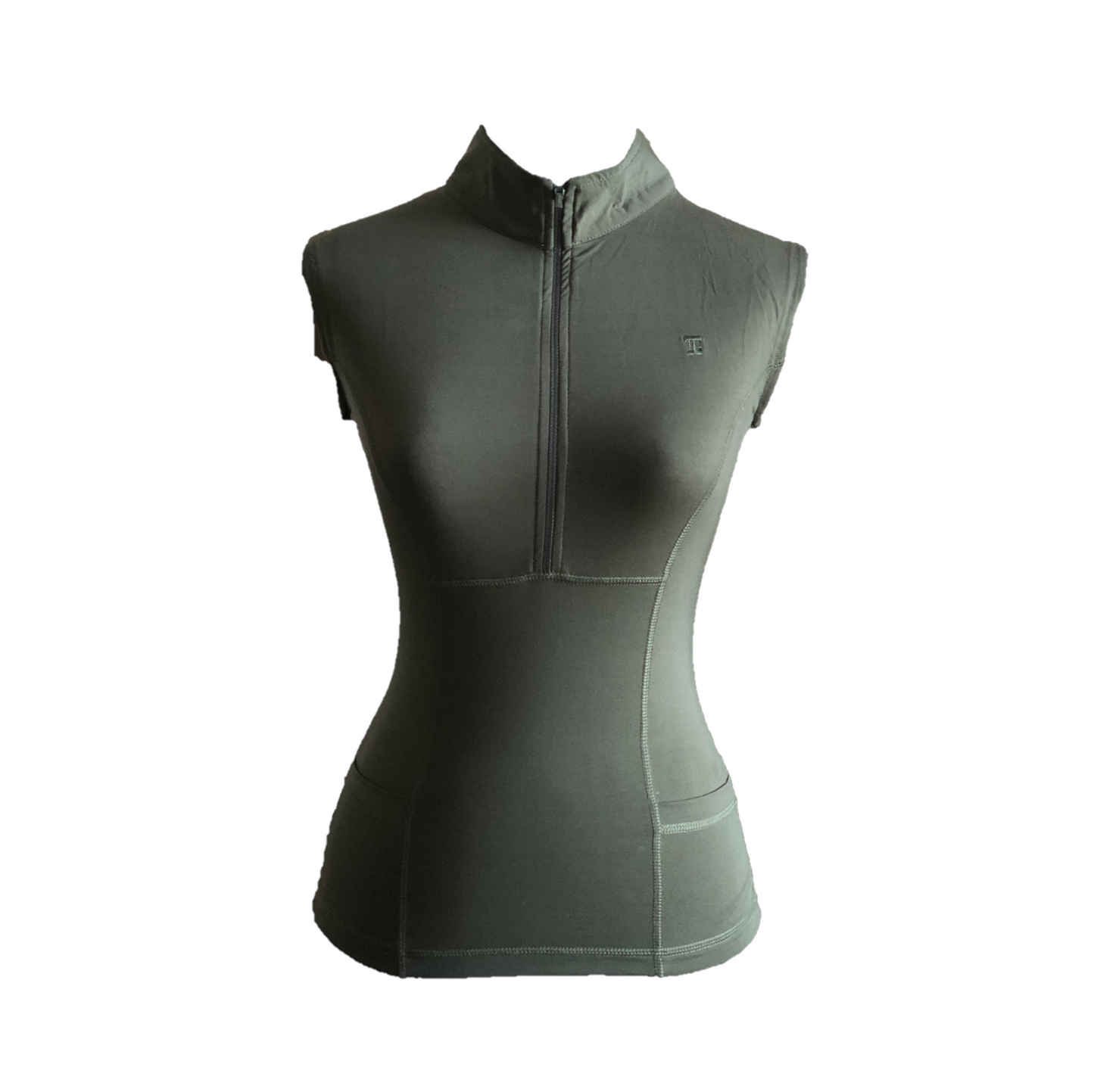 LT-086 || Ladies Top Plain Army Green with Zipper Sleeveless