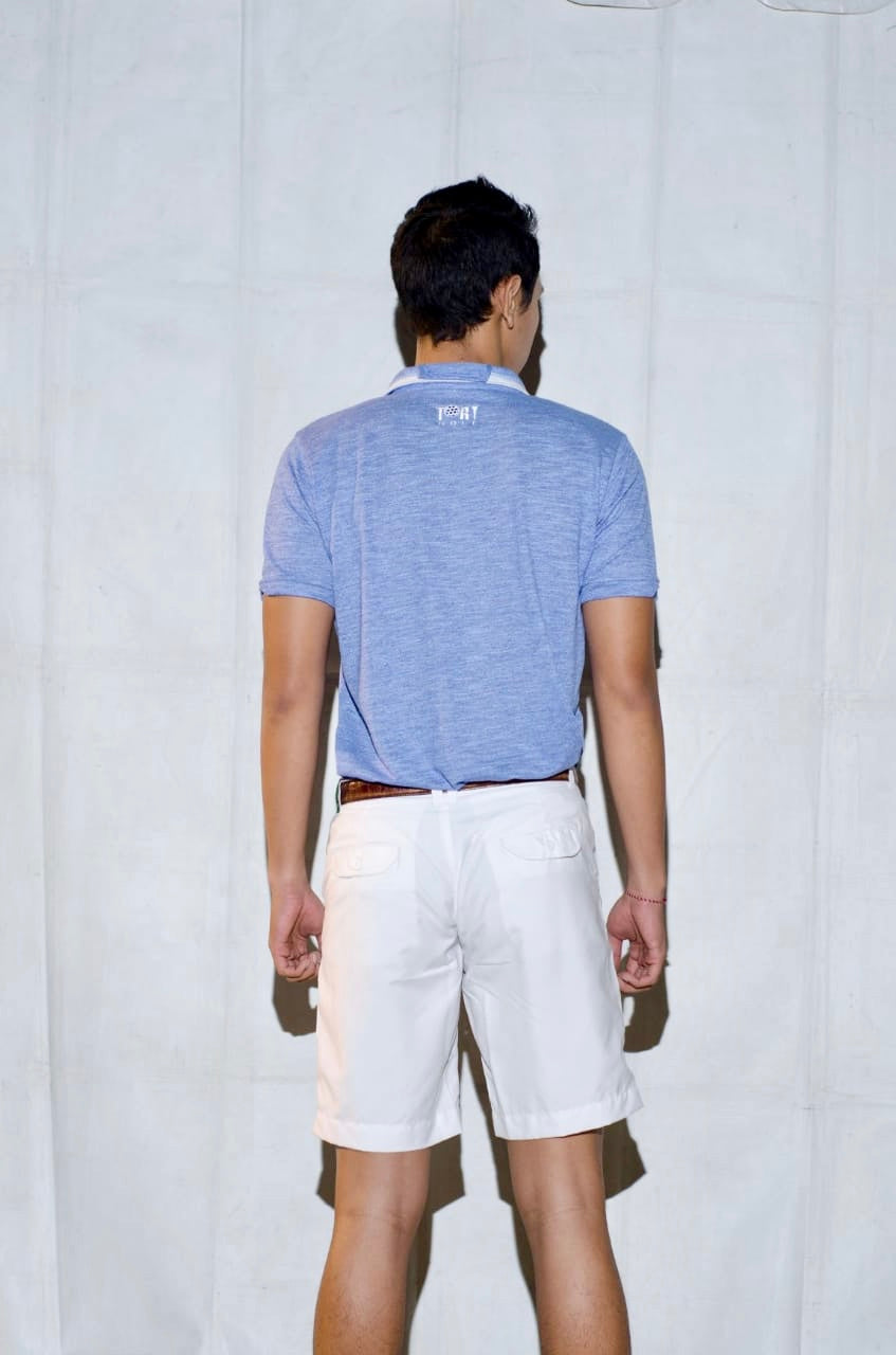 MT-021A || Men Top Blue with White Collar Trim Denim Look.