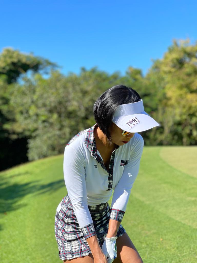 LGS-014B || Ladies Golf Skirt & Top 3/4 Sleeve White w Grey & Black Tartan Trim 6 Pearl Snap Fasteners -Skirt Grey w Black & White Tartan Squares with Red Borders